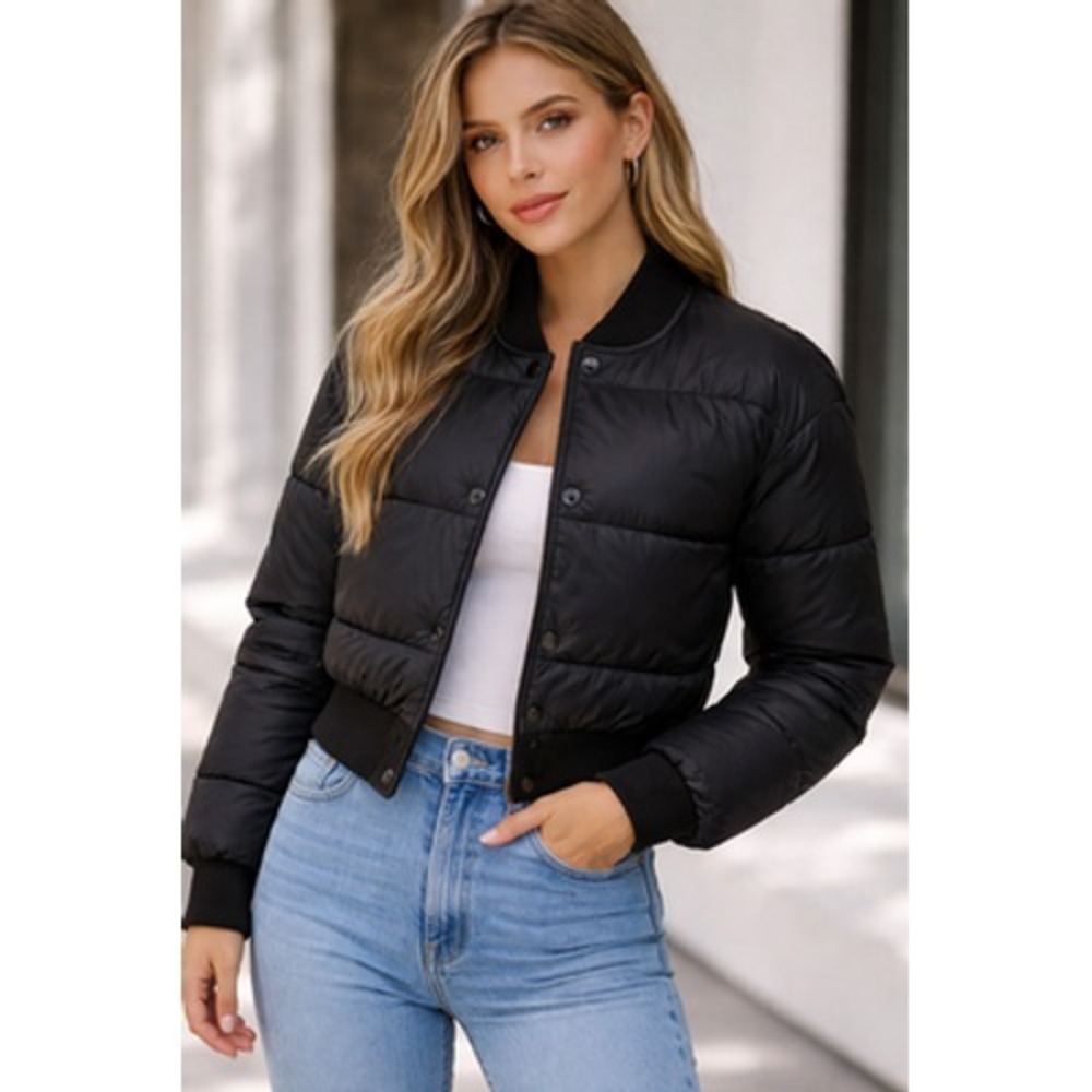 Abercrombie & Fitch Jacket Womens Medium Black Puffer Quilted Cropped Bomber